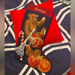 Vintage needlepoint Christmas stocking for grandpa